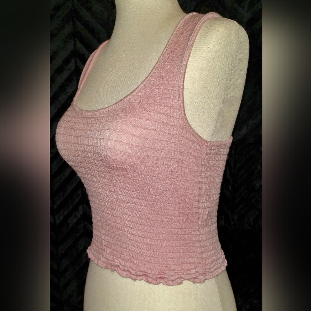 Blush Pink Shirred Racerback Crop Tank Top ~ Sz S